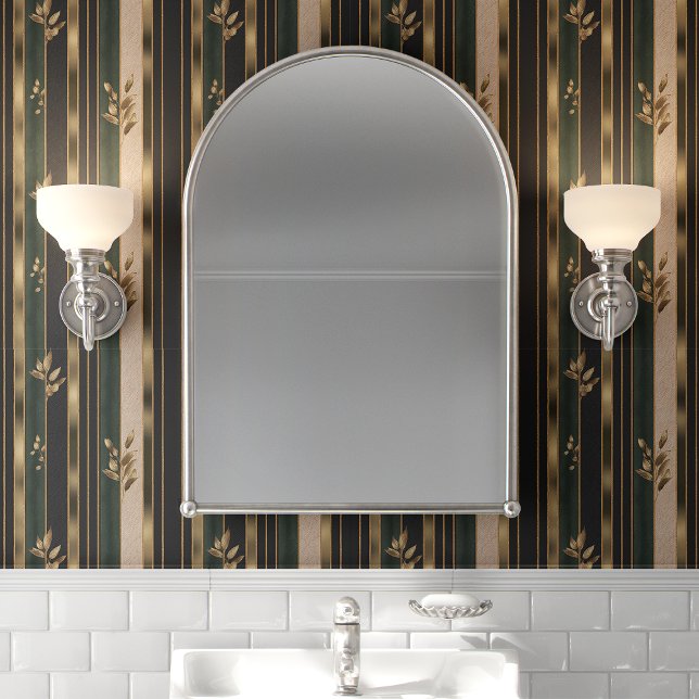 Green and Gold Art Deco Floral Strip Wallpaper (Creator Uploaded)