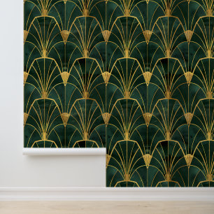 Green and Gold Art Deco Geometrics Wallpaper