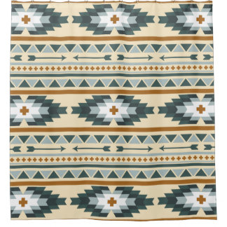 Green and Gold Aztec Tribal Pattern Shower Curtain