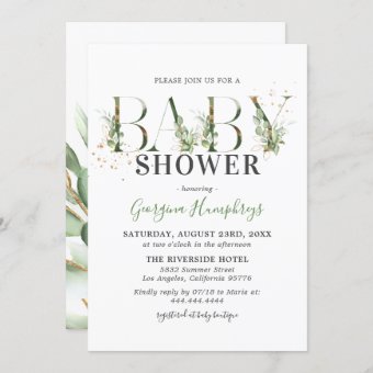 Green and Gold Baby Shower Invitation | Zazzle