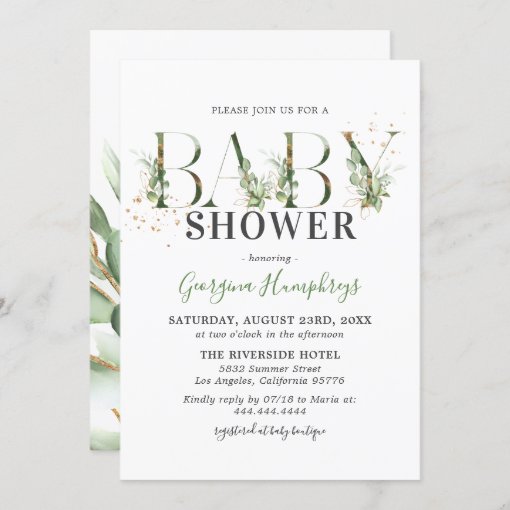 Green And Gold Baby Shower Invitation 