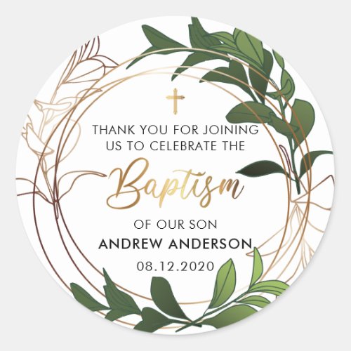 Green And Gold Baptism Thank You Classic Round Sticker