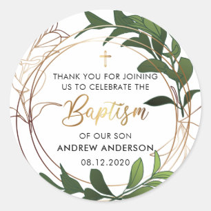 Green And Gold Baptism Thank You Classic Round Sticker