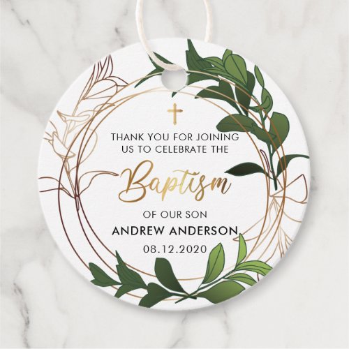 Green And Gold Baptism Thank You Favor Tags