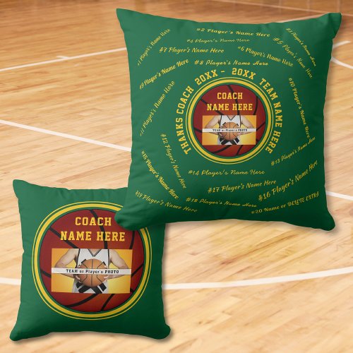 Green and Gold Basketball Coach Thank You Gifts Throw Pillow