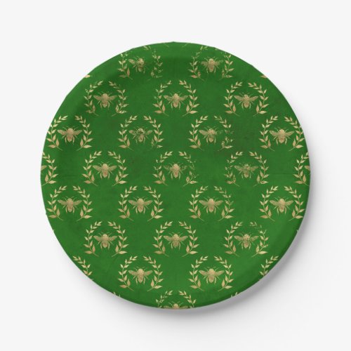 Green and Gold Bee Paper Plates
