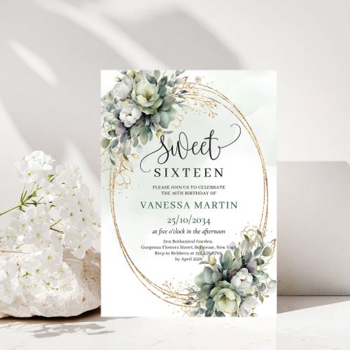 Green And Gold Bohemian Sweet 16 Invitation
