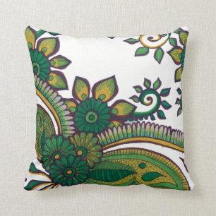 Green and Gold Boho Earthy Mandala Floral Pattern Throw Pillow