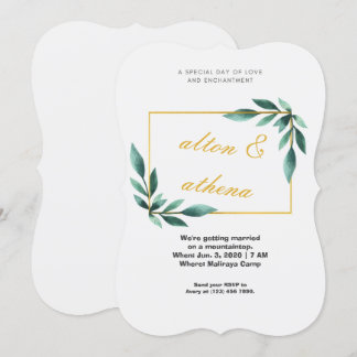 Green and Gold Box Border Geometric Floral Invitation