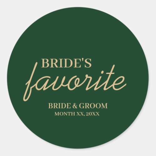 Green and Gold Brides Favorite Snack Wedding Classic Round Sticker