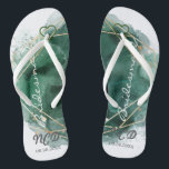 Green and Gold Bridesmaid Favor Monogram Flip Flops<br><div class="desc">You will love this tan (also available in white in my collection) background with green and gold watercolor geometric frame with gold glitter textures. Great for your wedding venues!</div>