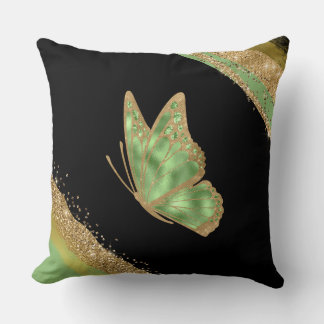 Green and Gold Butterfly Throw Pillow