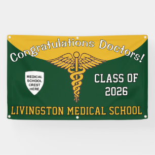 Green and Gold Caduceus Medical School Graduation Banner