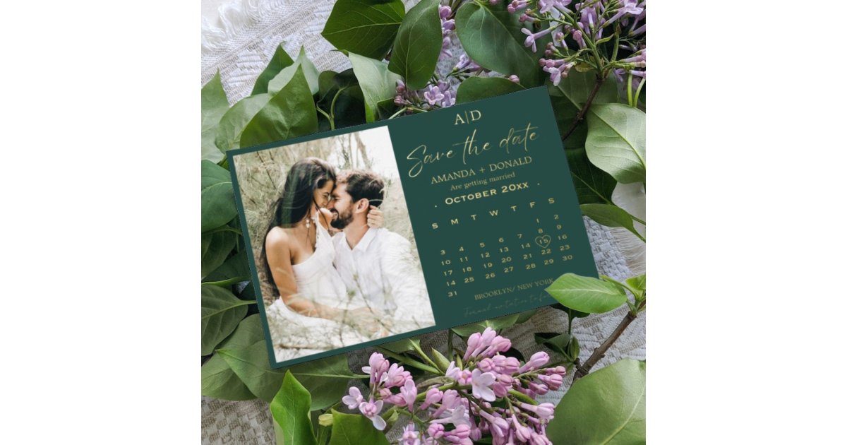Green and Gold Calendar Wedding Save the date Foil Invitation Zazzle