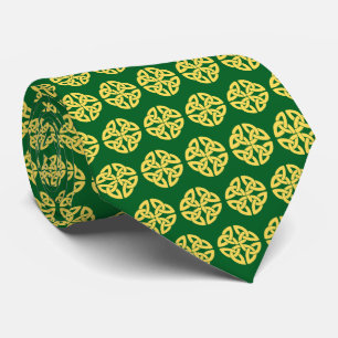 Green and Gold Celtic Knot Pattern Neck Tie