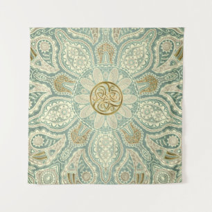 Green and Gold Celtic Triskele Mandala Tapestry