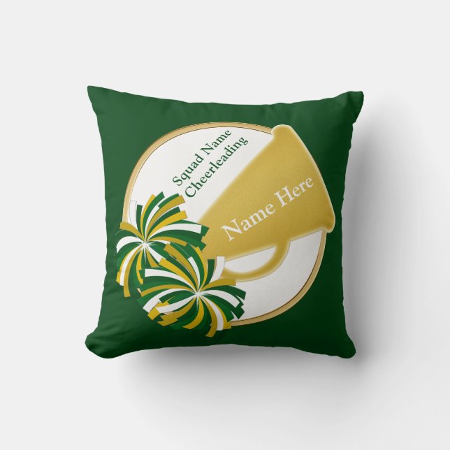 Green and Gold Cheer Gifts for Cheerleaders, Coach Throw Pillow (Front)