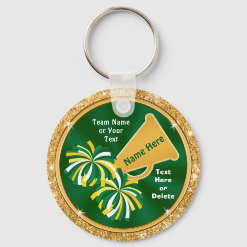 Green and Gold Cheerleader Keychains Personalized