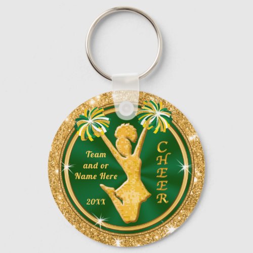 Green and Gold Cheerleader Keychains Your TEXT Keychain