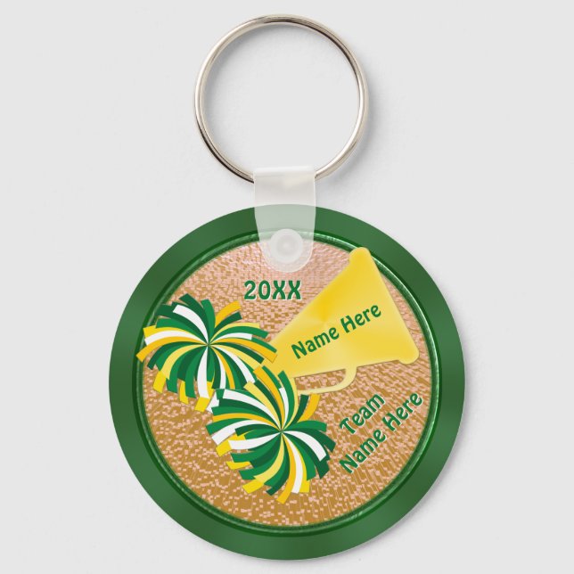 Green and Gold Cheerleader Party Ideas Keychains (Front)