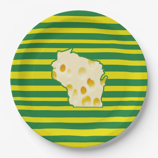 Green and Gold Cheese Head Paper Plates (Front)
