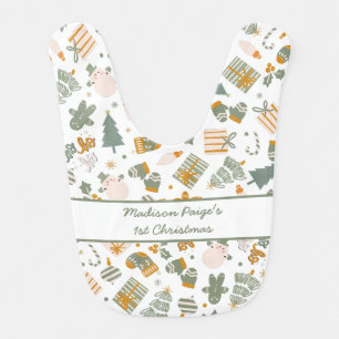 Green And Gold Christmas Holiday Party Baby Bib