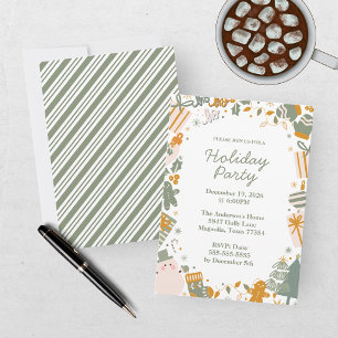 Green And Gold Christmas Holiday Party Invitation