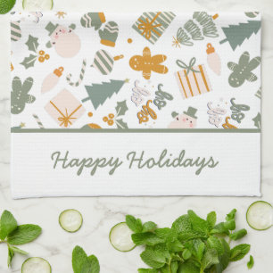 Green And Gold Christmas Holiday Party Kitchen Towel