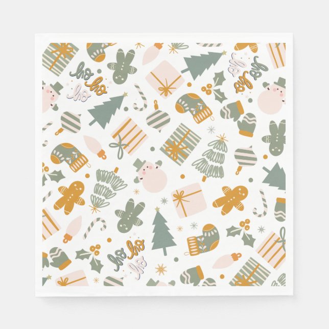 Green And Gold Christmas Holiday Party Napkins (Front)