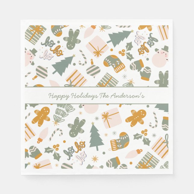 Green And Gold Christmas Holiday Party Napkins (Front)