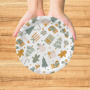 Green And Gold Christmas Holiday Party Paper Plates