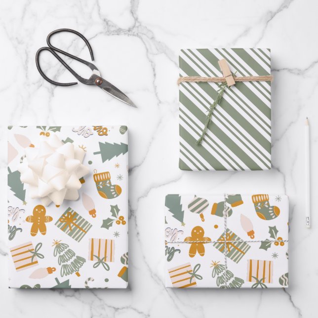 Green And Gold Christmas Holiday Party Wrapping Paper Sheets (Front)