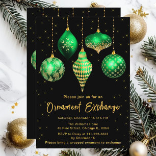 Green and Gold Christmas Ornament Exchange Invitation