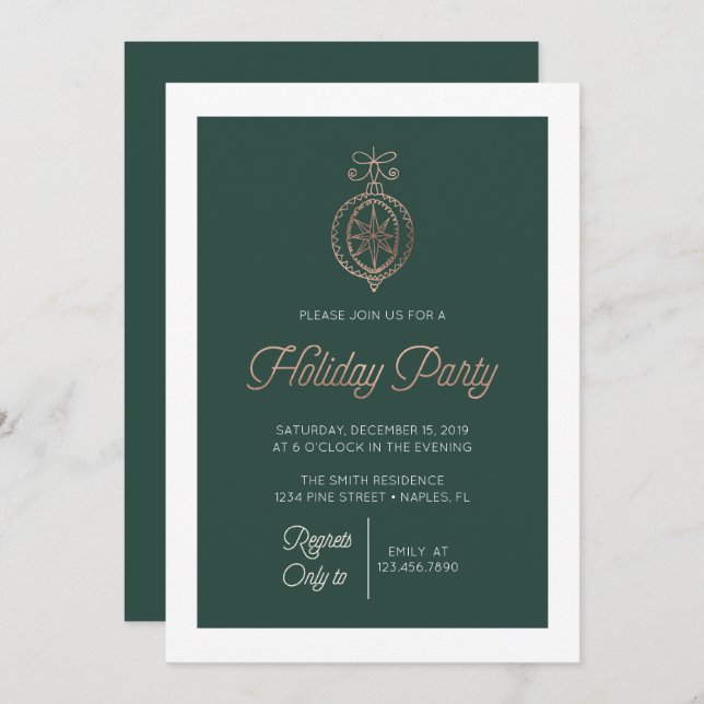 Green and Gold Christmas Ornament Holiday Party Invitation (Front/Back)