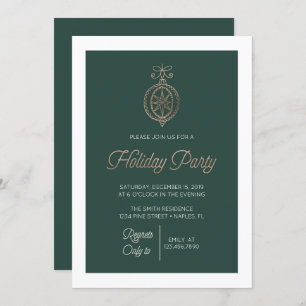 Green and Gold Christmas Ornament Holiday Party Invitation