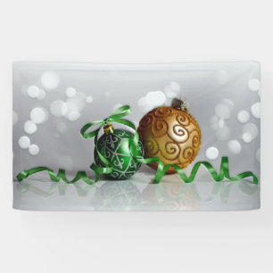 Green and Gold Christmas Ornaments Banner