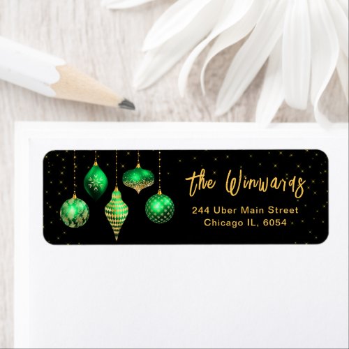 Green and Gold Christmas Ornaments Label
