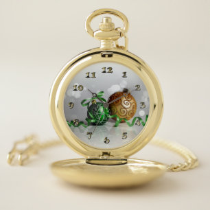 Green and Gold Christmas Ornaments Pocket Watch
