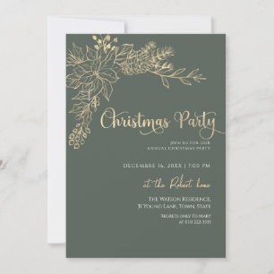 Green and Gold Christmas Party Invitation