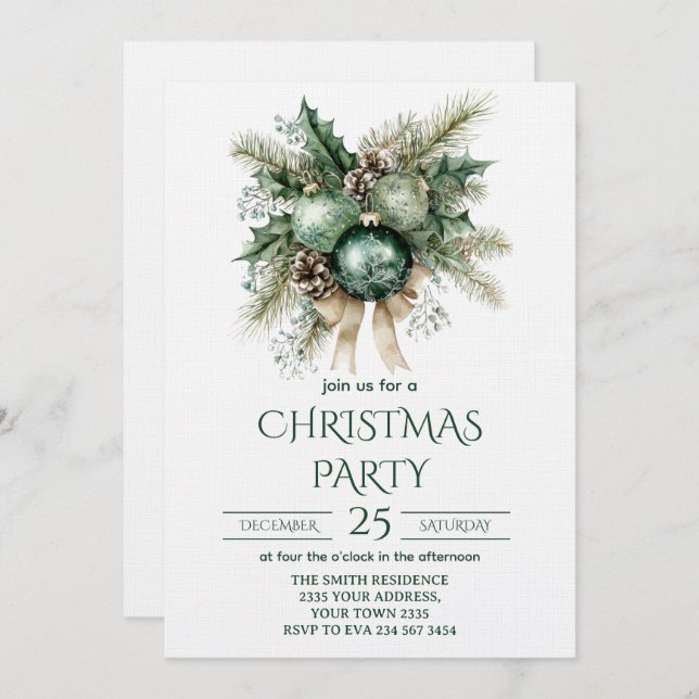 Green and Gold Christmas Party Invitation (Front/Back)