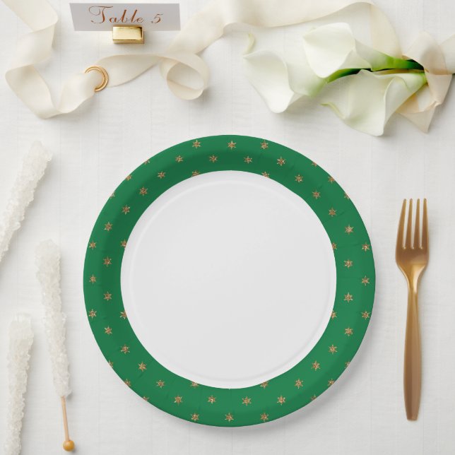 Green and Gold Christmas Party Paper Plates (Wedding)