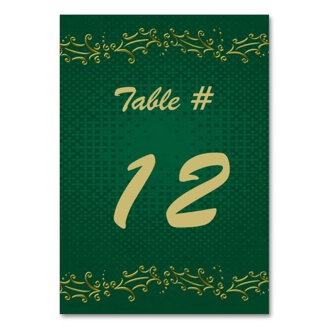 Green and Gold Christmas Party Table Number (Front)
