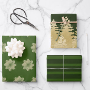 Green And Gold Christmas Pine Tree Wrapping Paper Sheets