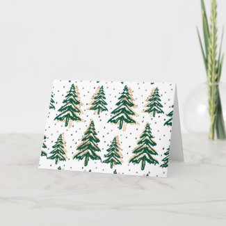 Green And Gold Christmas Trees Card