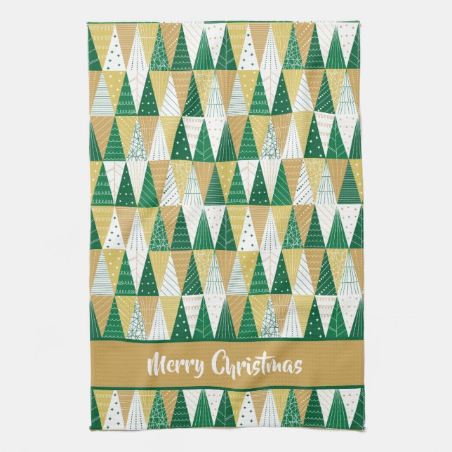 Green and Gold Christmas Trees Kitchen Towel (Vertical)