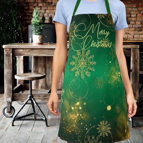 Green And Gold Christmas Winter Wonderland Apron