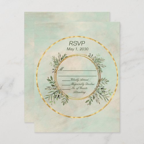 Green and Gold Circle Frame Wedding RSVP