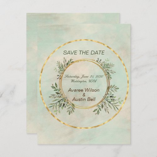 Green and Gold Circle Frame Wedding Save the Date