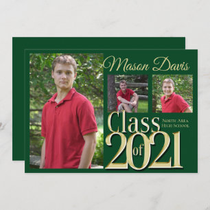 Green and Gold Class of 2021 Photo Graduation Invitation