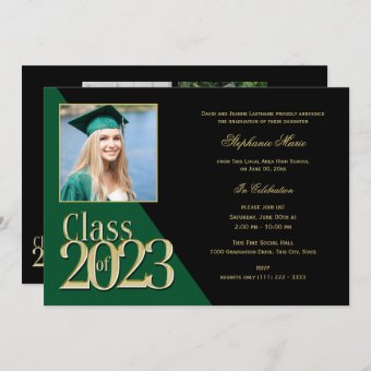 Green and Gold Class of 2023 Multi Photo Invitation | Zazzle